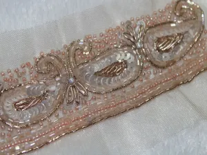 Light Pink & White Sequins and Beads Work Embroidered Border