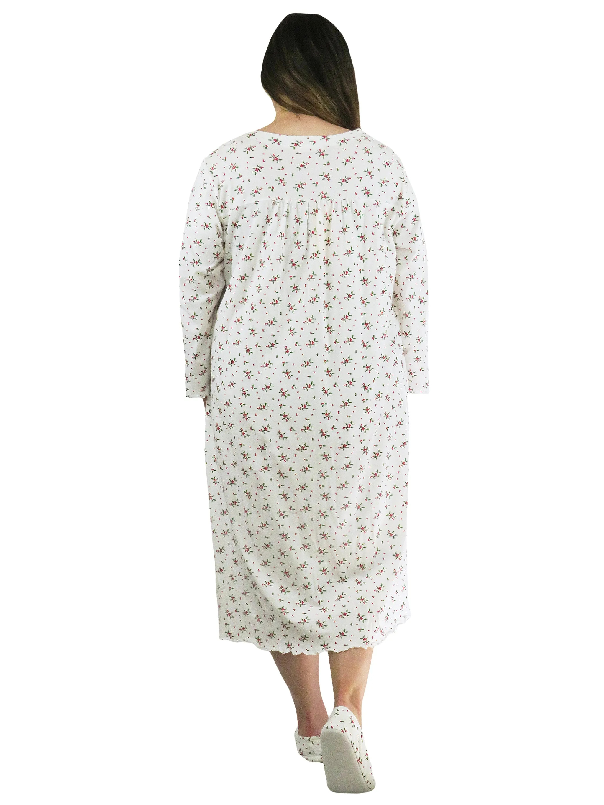 Long Sleeve Cotton Knit Mistletoe Nightgown