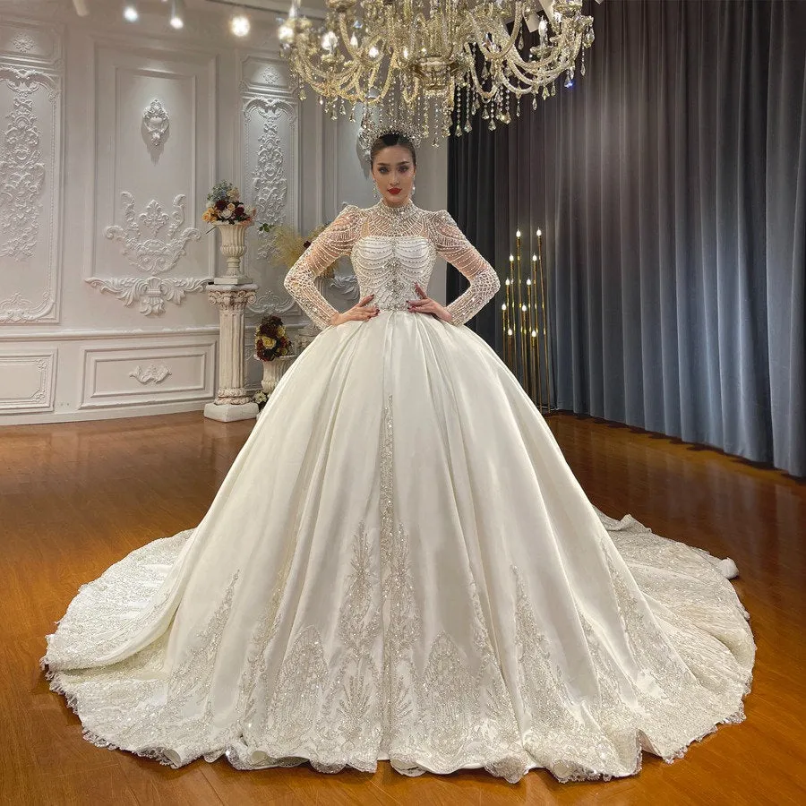 Long Sleeve Full Beaded Wedding Gown Muslim Wedding Ballgown