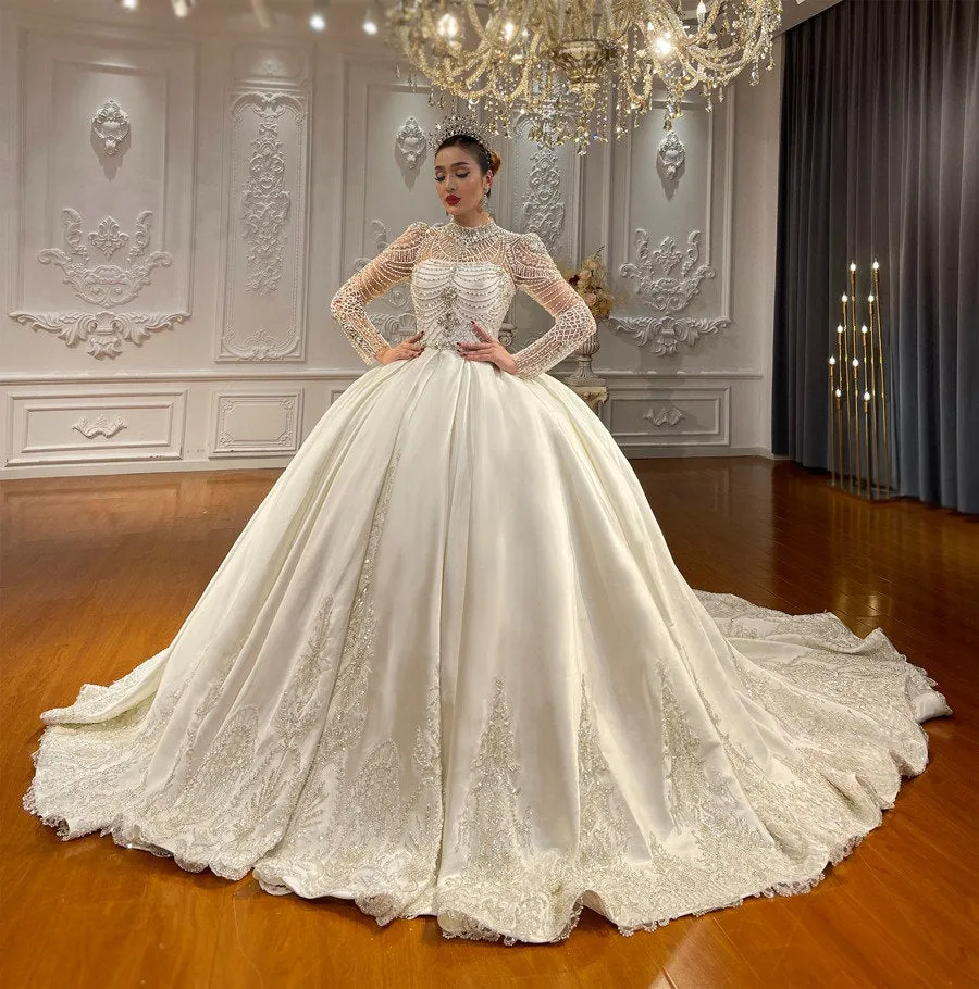 Long Sleeve Full Beaded Wedding Gown Muslim Wedding Ballgown