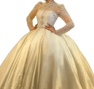 Long Sleeve Full Beaded Wedding Gown Muslim Wedding Ballgown