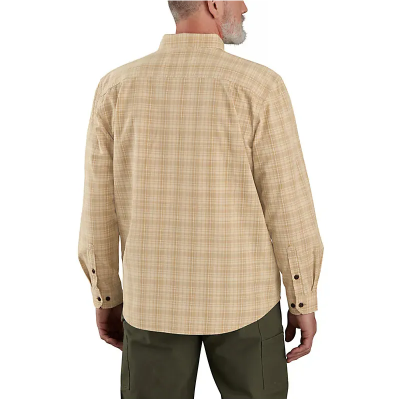 Loose Fit Midweight Chambray Long-Sleeve Plaid Shirt - Oat Milk