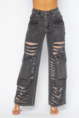 Members Only Distressed Denim Jean Cargo Pants