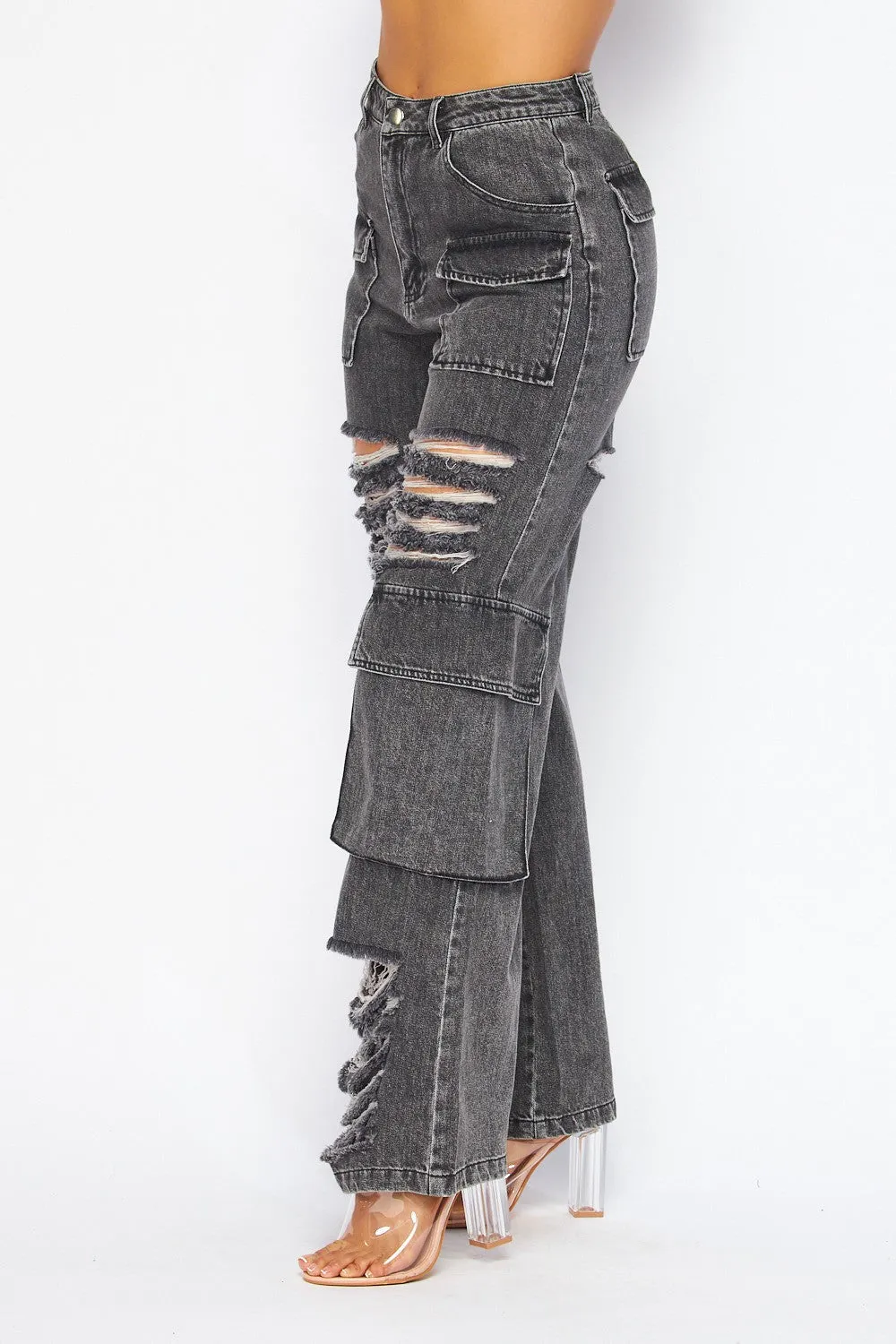 Members Only Distressed Denim Jean Cargo Pants