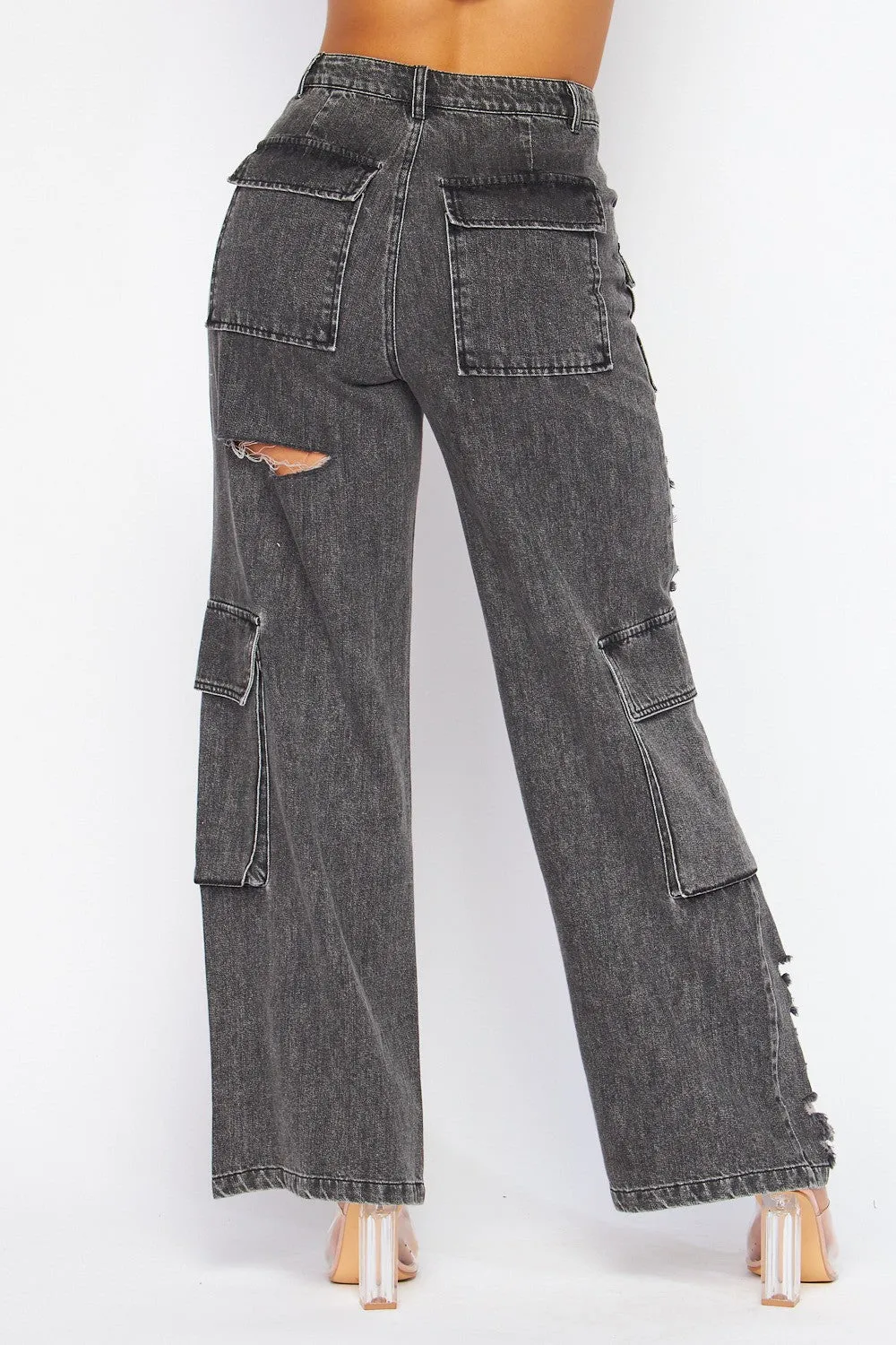 Members Only Distressed Denim Jean Cargo Pants