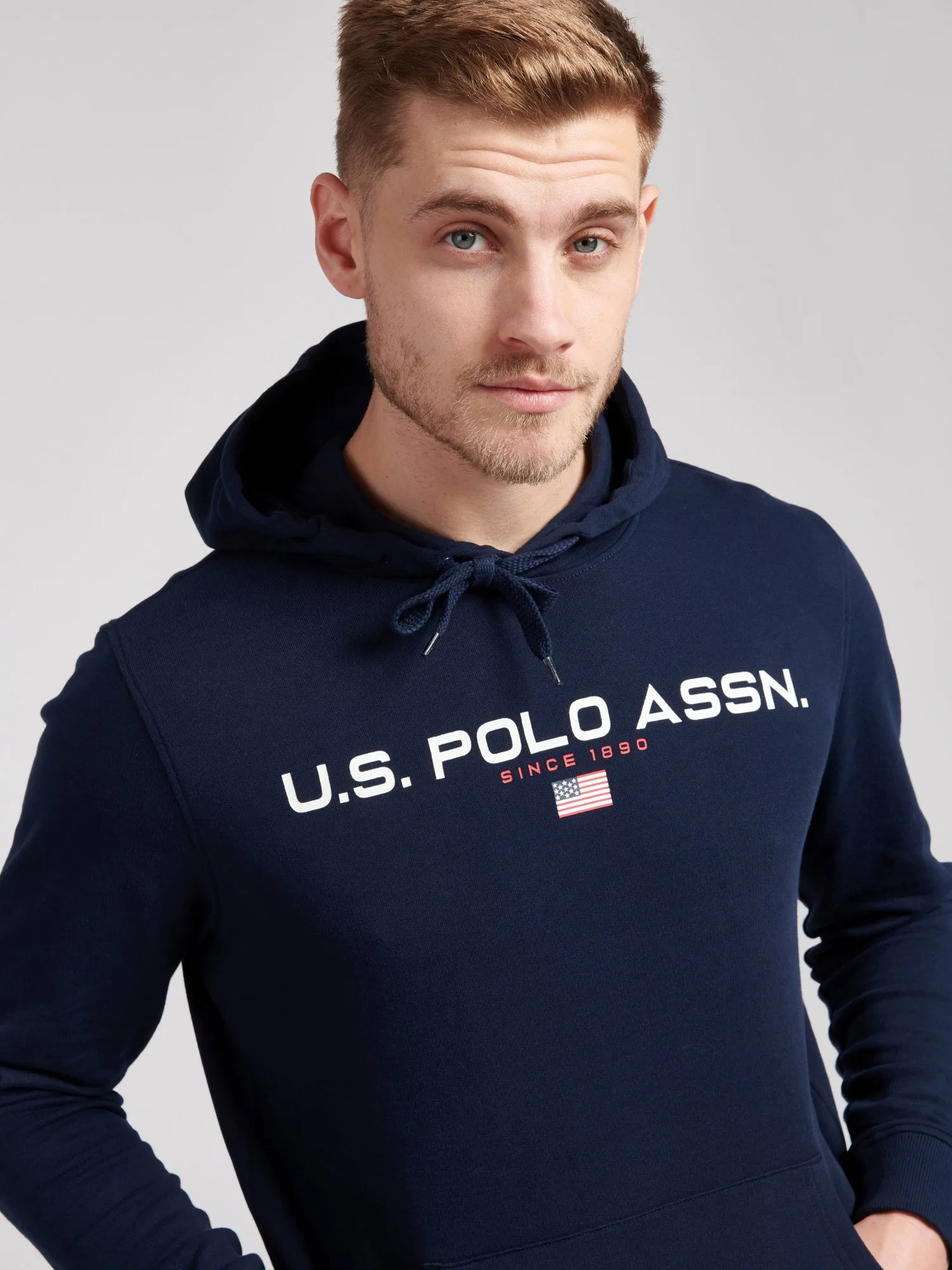 Mens Block Flag Graphic Hoodie in Navy Blue