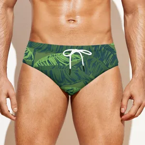 Men's Swim Briefs, Green Speedo Men, Men's Tropical Swimwear, Green Swim Brief