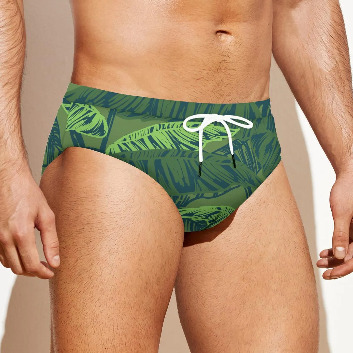 Men's Swim Briefs, Green Speedo Men, Men's Tropical Swimwear, Green Swim Brief