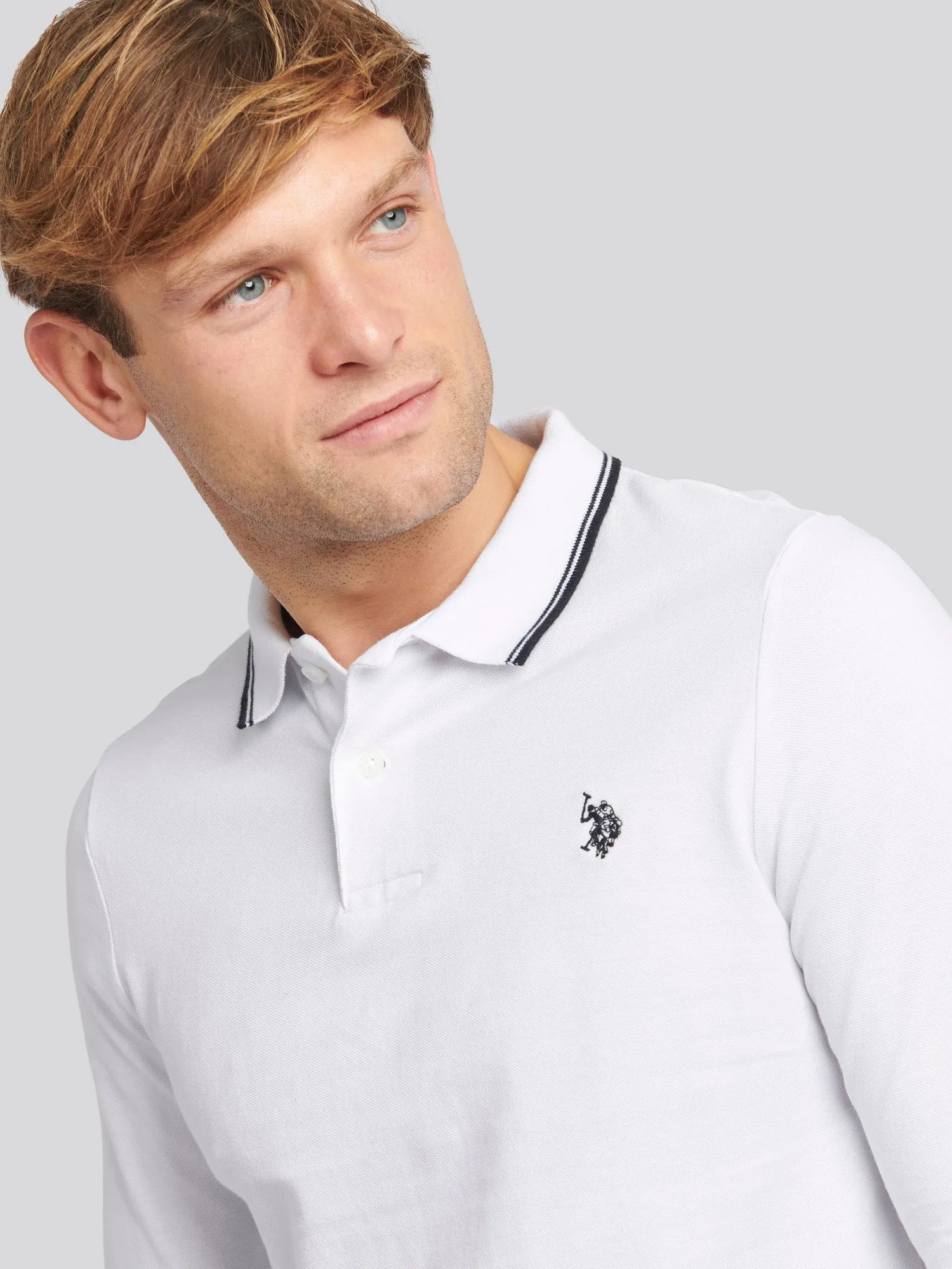 Mens Twin Tipped Pique Polo Shirt in Bright White