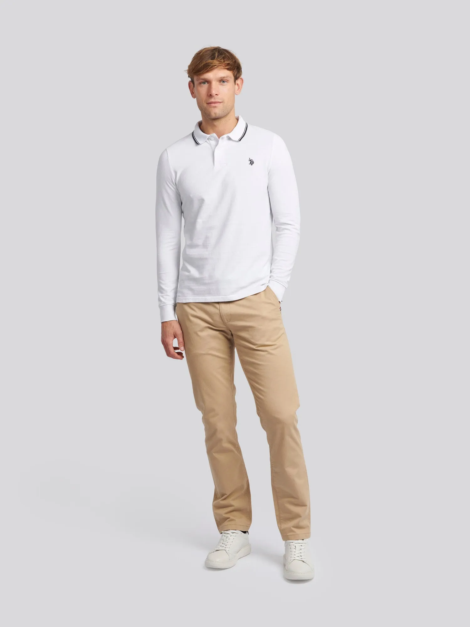 Mens Twin Tipped Pique Polo Shirt in Bright White