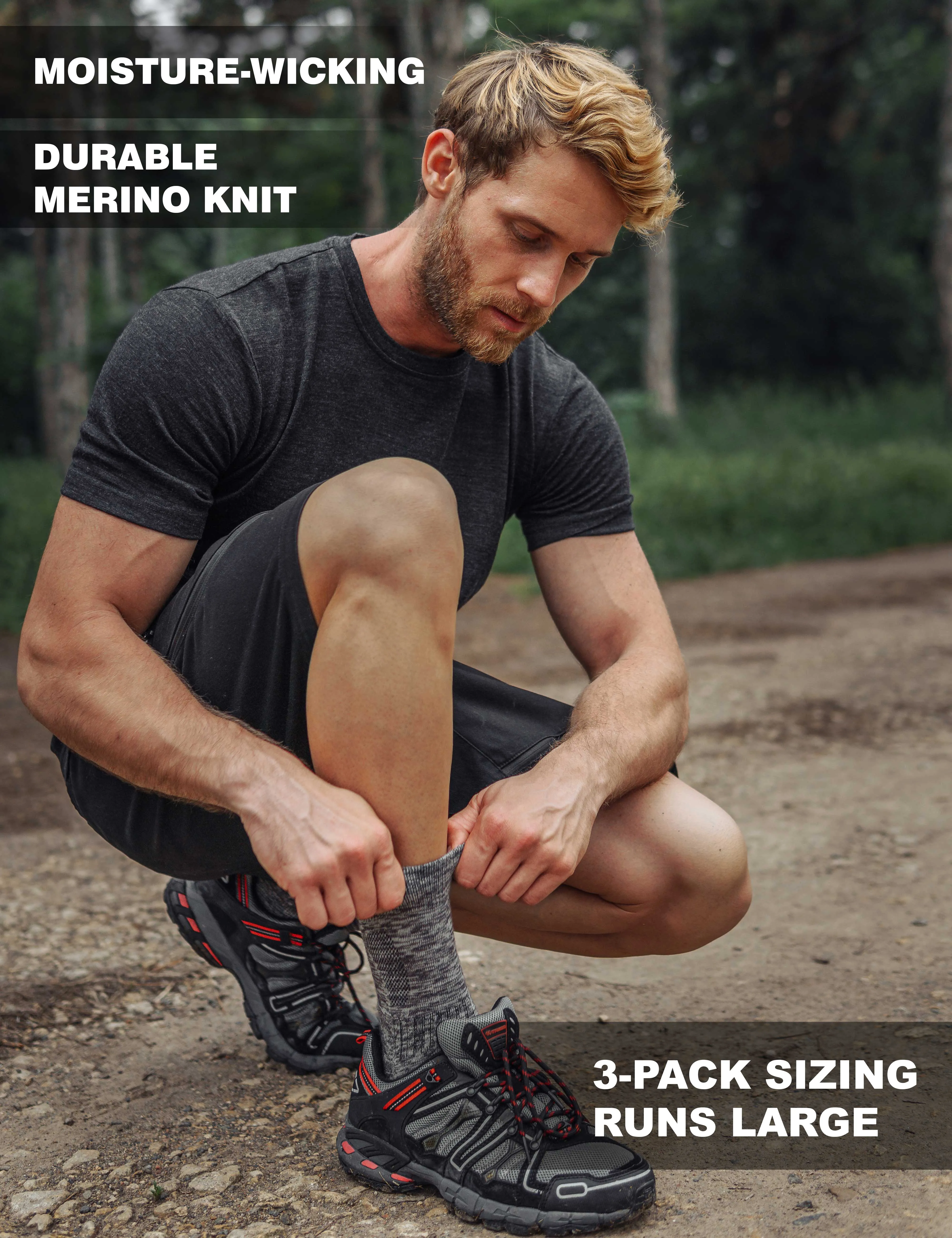 Merino Wool Hiking Socks - Multicolor: Light Grey, Charcoal, Black