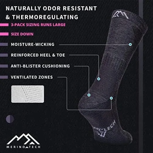 Merino Wool Hiking Socks - (Pack of 6) Charcoal Grey
