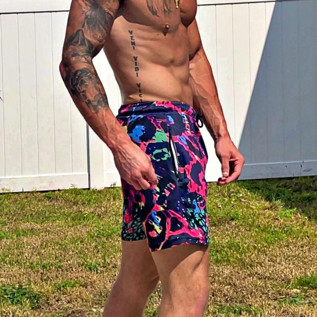 Neon Jungle Print Mesh Shorts