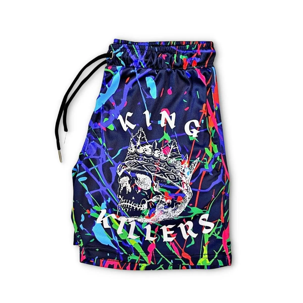 Neon Paint Splatter Mesh Shorts