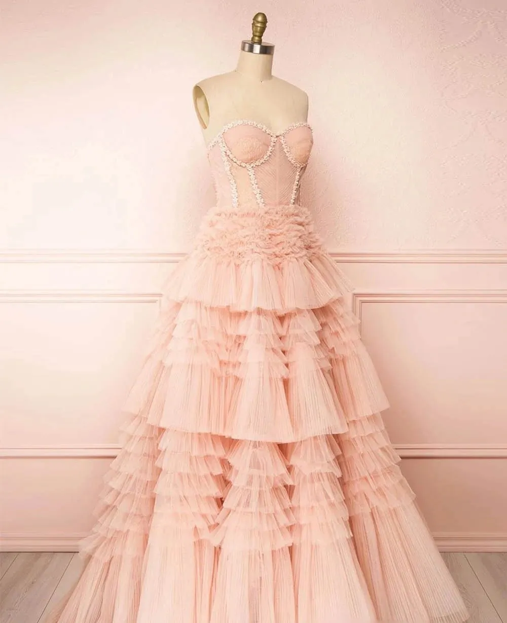 NEW 2022  Gorgeous Blush Pleated Sweetheart Princess Ball Gown Corset Adjustable Tie-back Evening Dresses