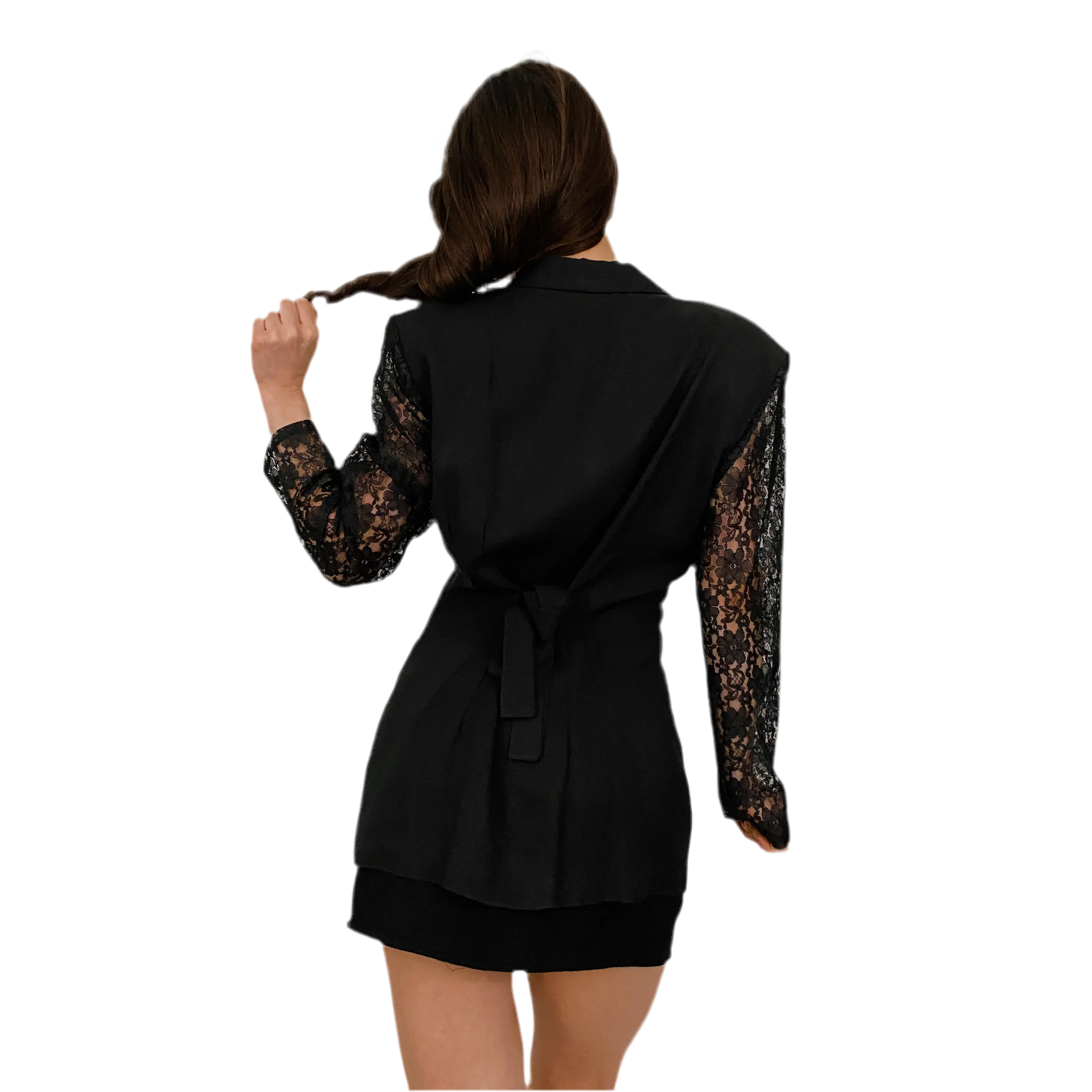 Noir Lace Mini Skirt Suit Set (S)