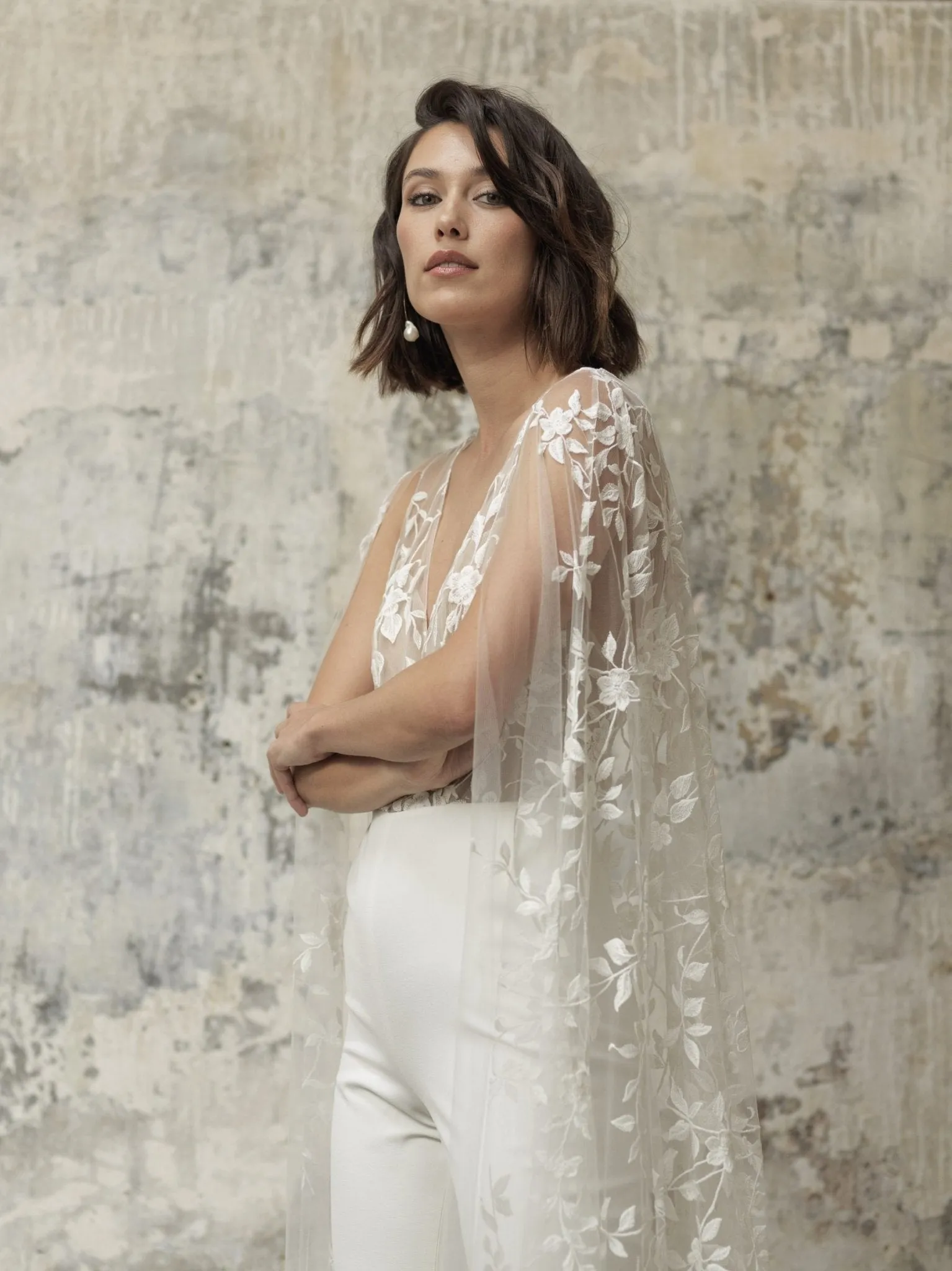 NumberSea 2024 Wedding Jumpsuit With Cape Beach Wedding Dresses V Neck Tea Length Lace Bridal Outfit Wedding Gowns