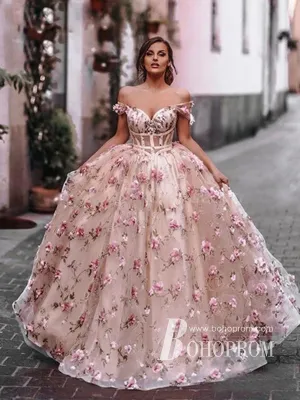 Off-the-shoulder Lace Prom Dresses Ball Gown Flower Gowns PD494