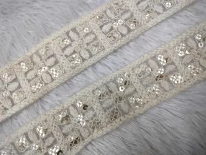 Off White Sequins Work Embellished Thread Trim