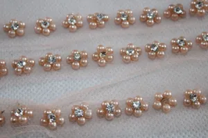 Peach Floral Handwork Pearl Work Embroidered Border