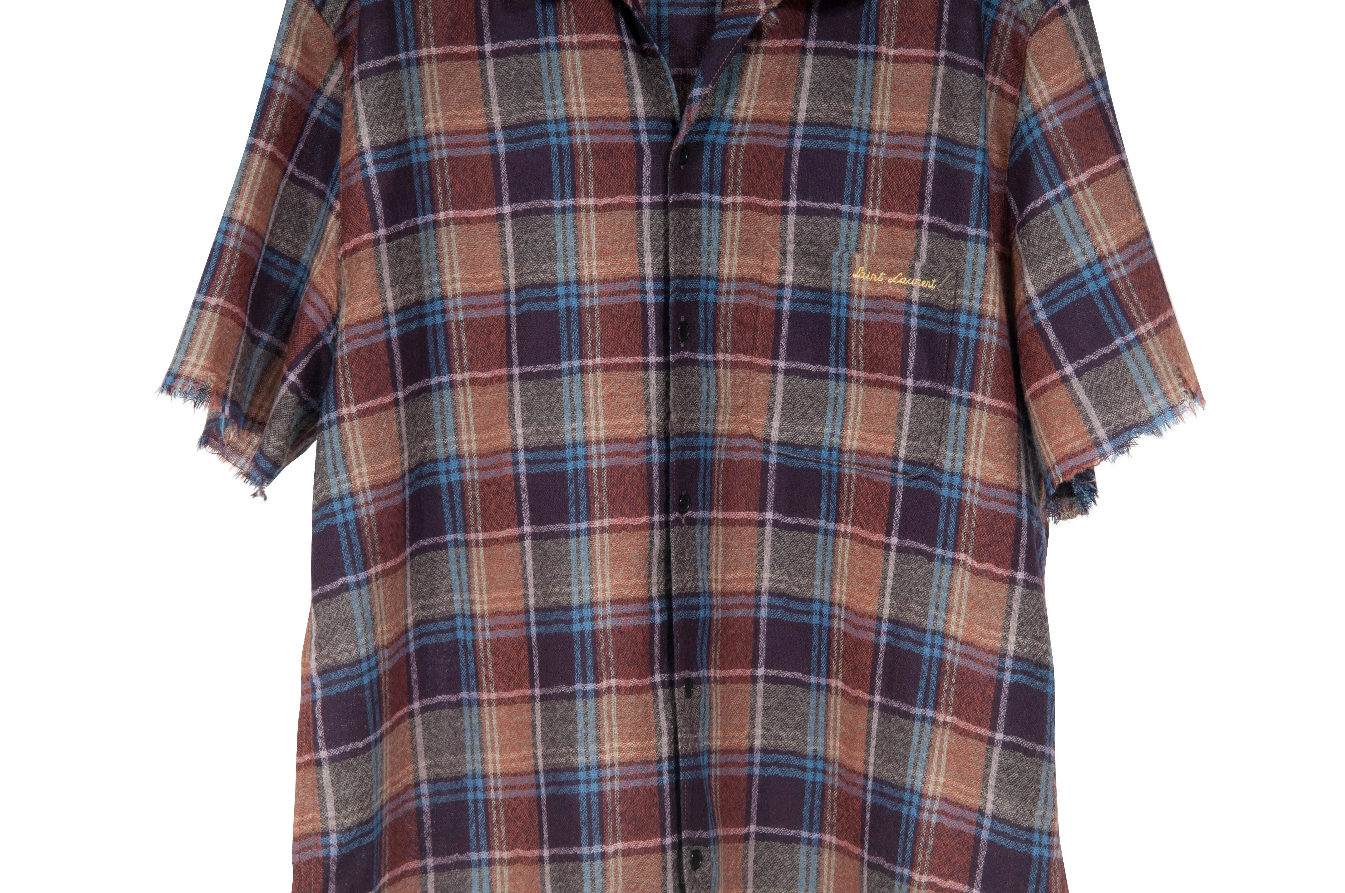 Raw Hem Short Sleeve Plaid Flannel