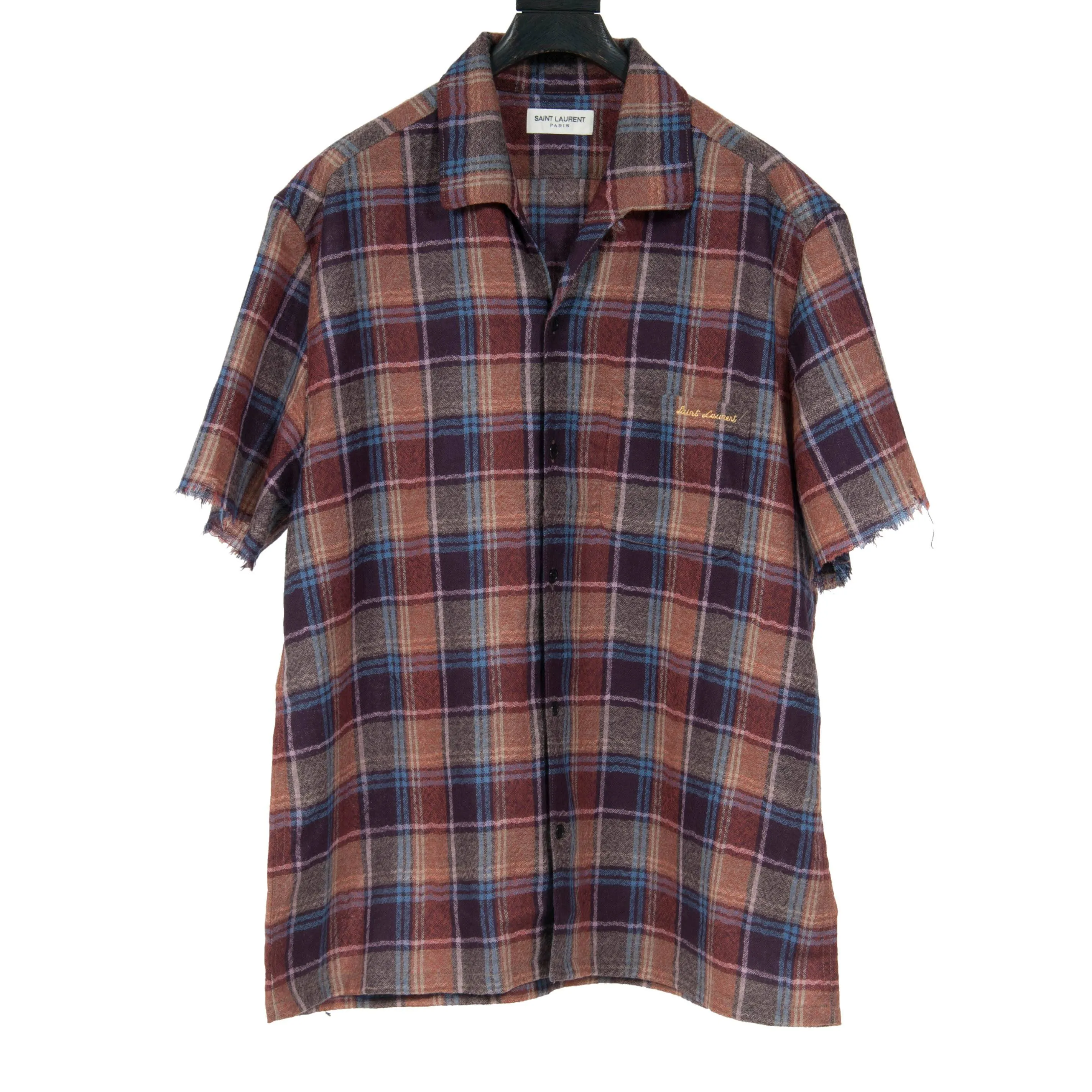 Raw Hem Short Sleeve Plaid Flannel
