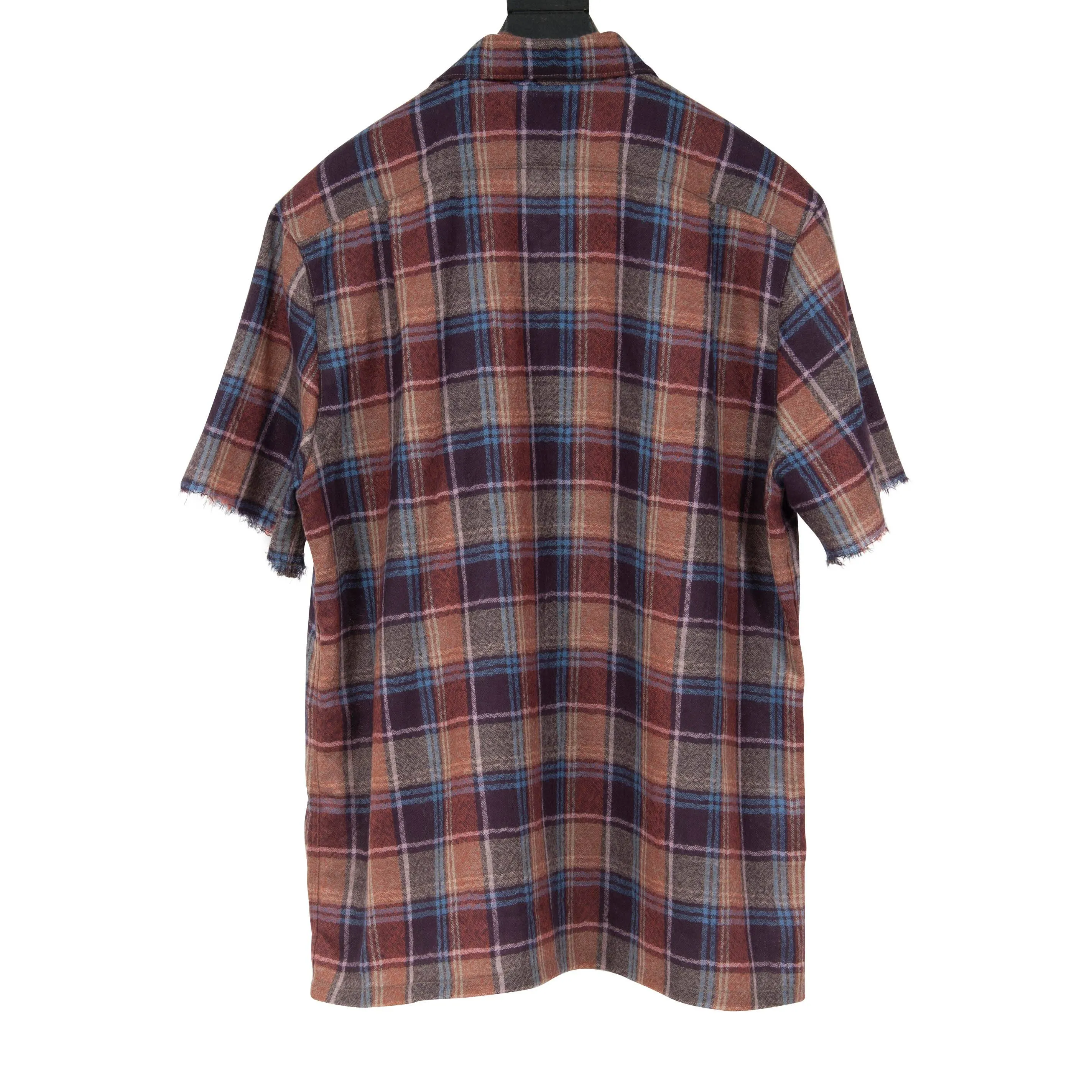 Raw Hem Short Sleeve Plaid Flannel