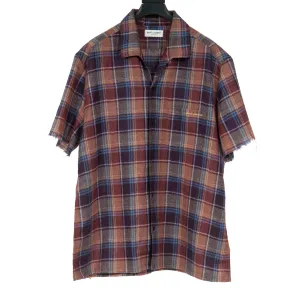 Raw Hem Short Sleeve Plaid Flannel