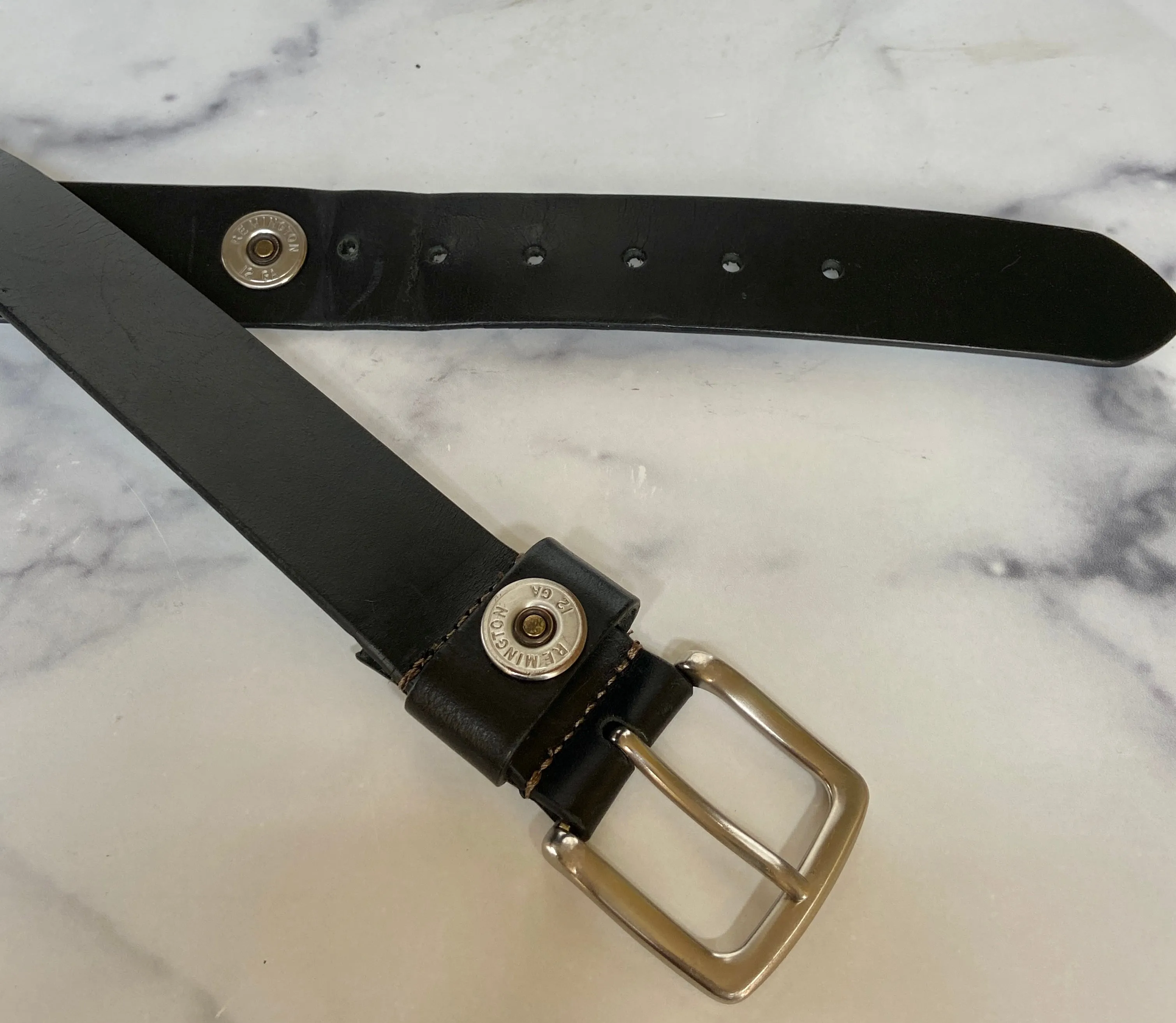 Remington black leather belt