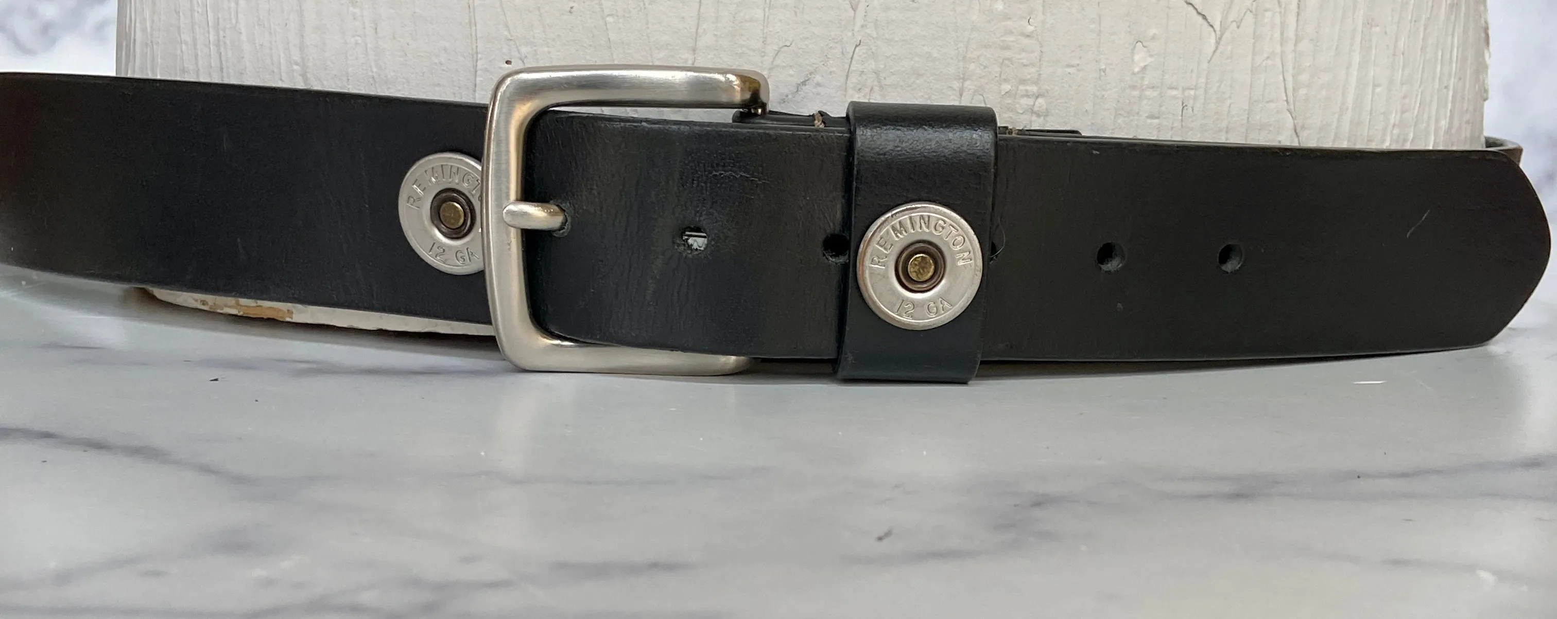 Remington black leather belt