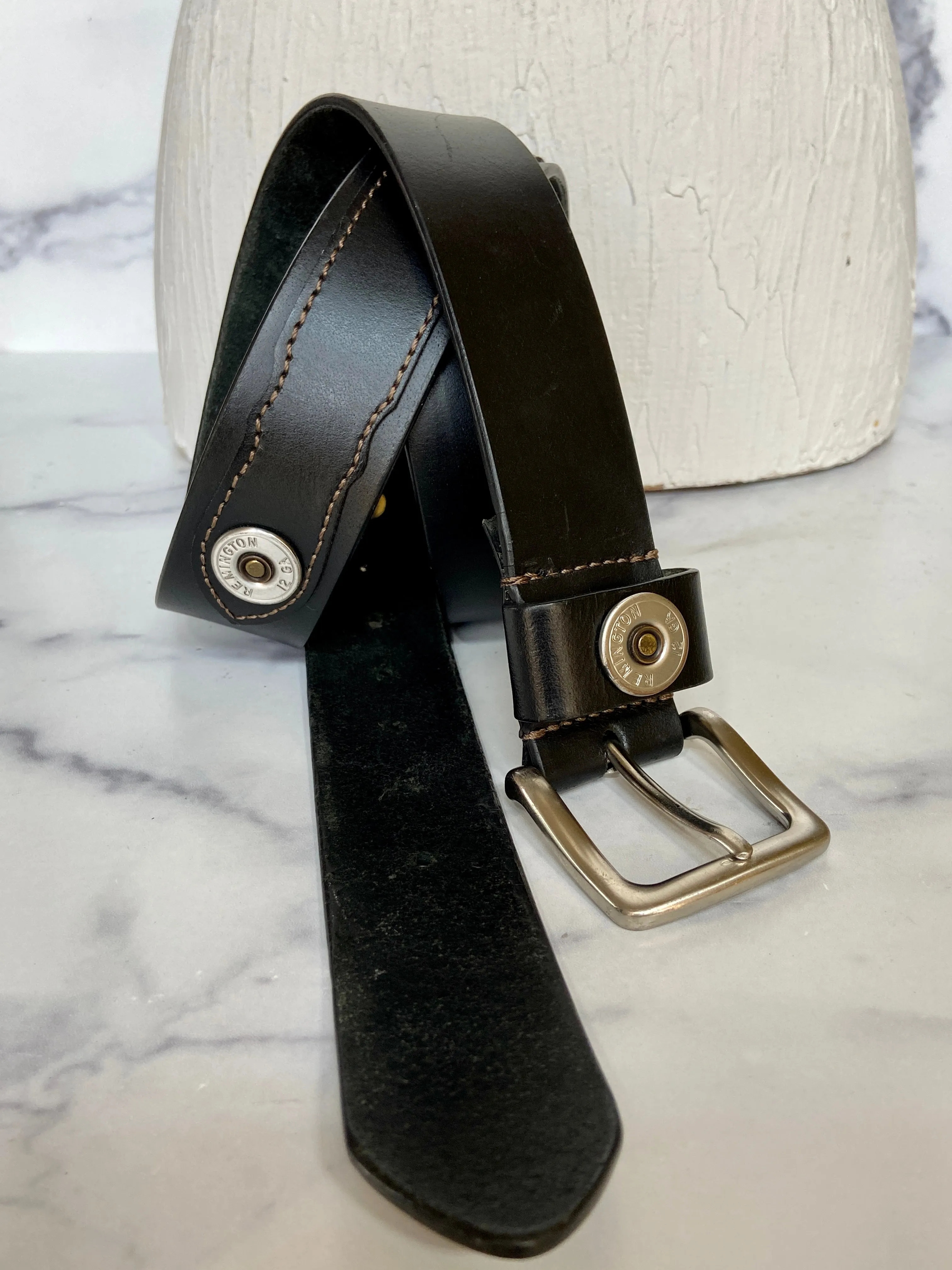Remington black leather belt