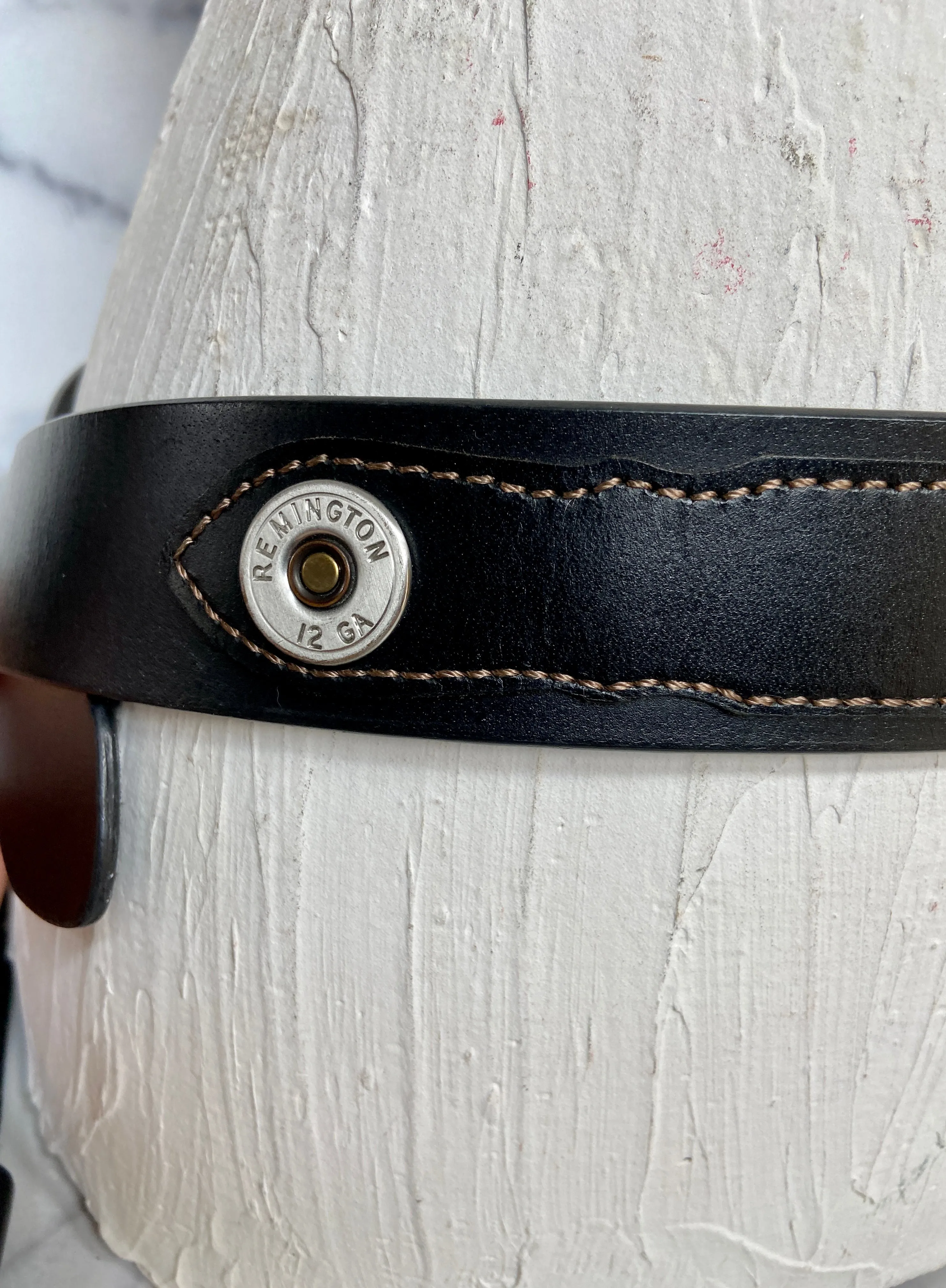 Remington black leather belt