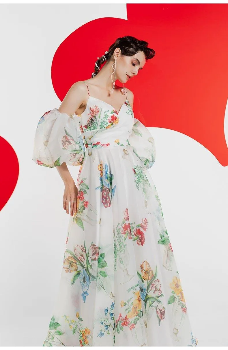 Retro midi 1950 bubble sleeve custom printed ultra-scrap dress -Roman Holiday