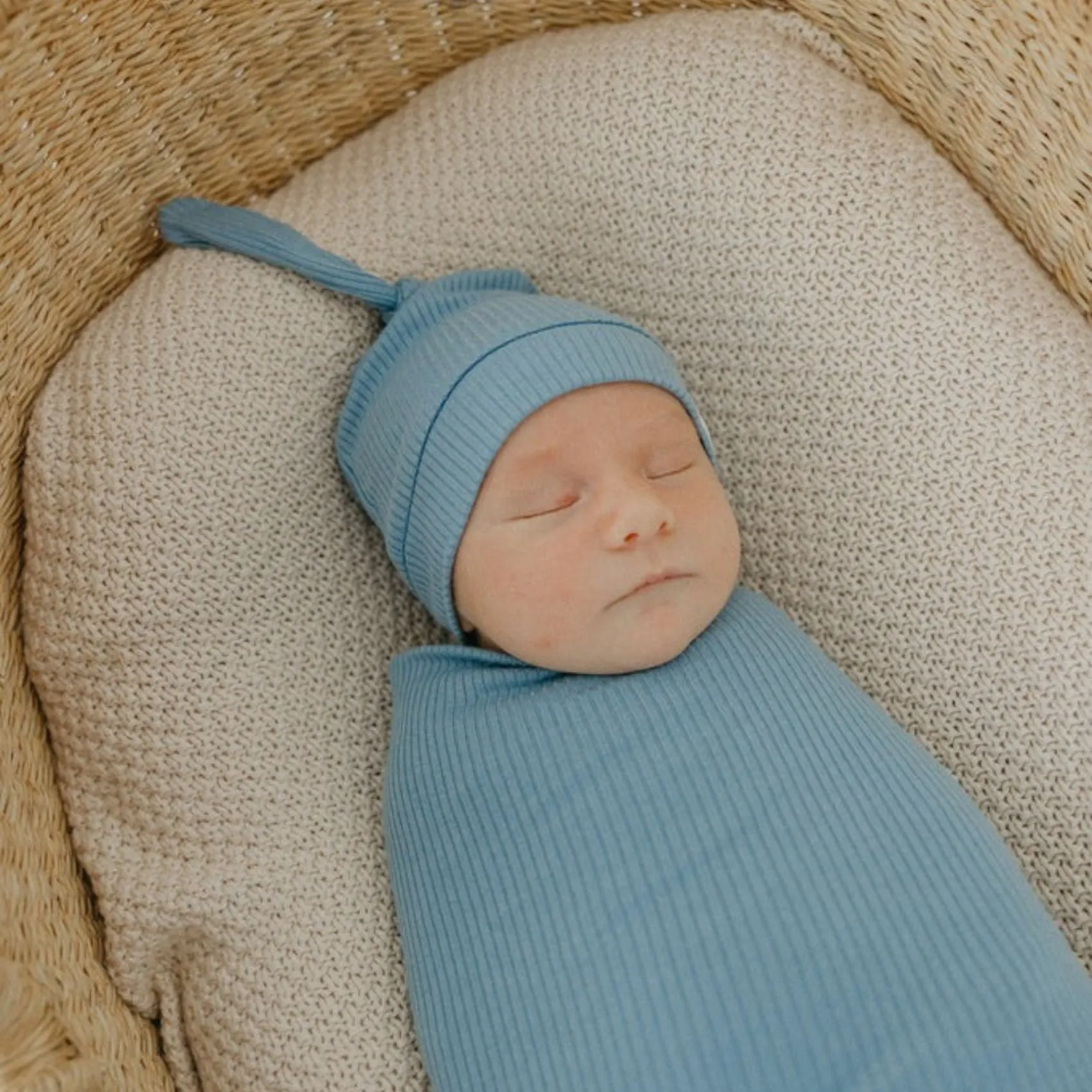 Rib Knit Top Knot Hat - 0-4M