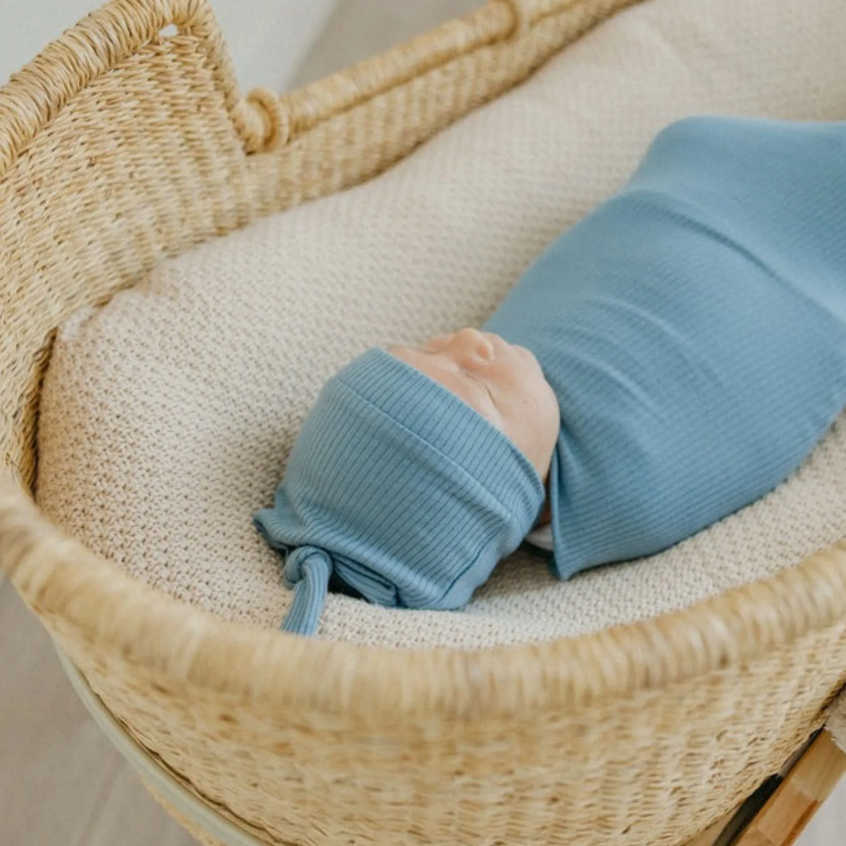 Rib Knit Top Knot Hat - 0-4M