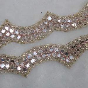 Rose Gold Mirror Work Embellished Handwork Trim (Wholesale)
