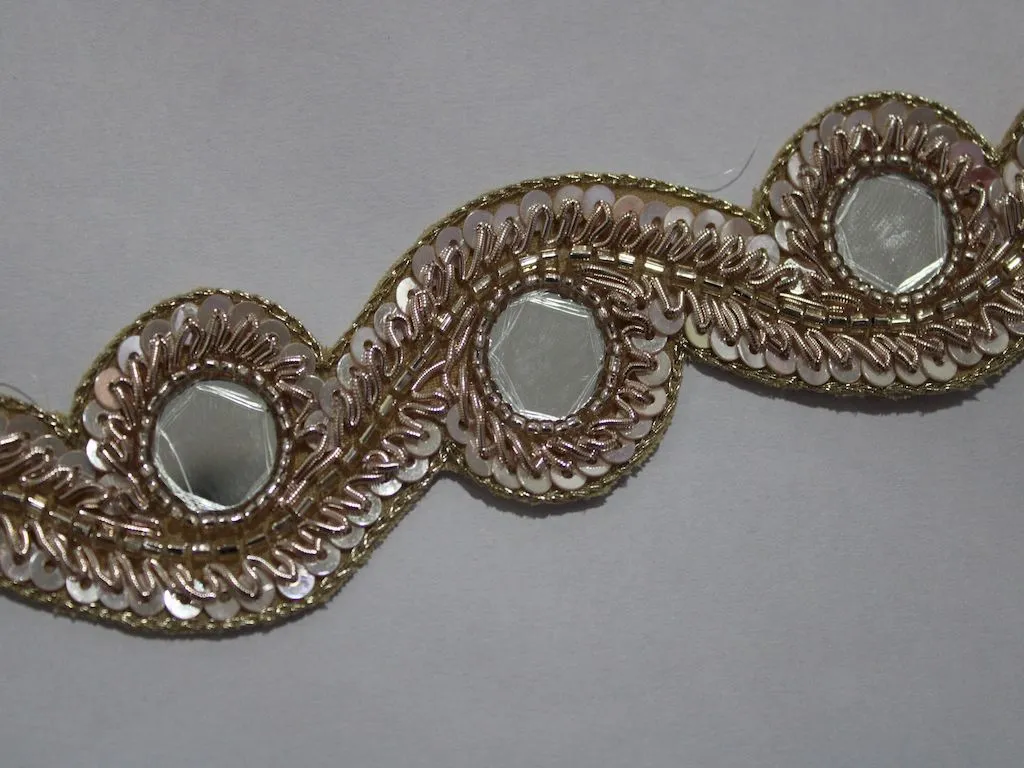 Rose Golden Sequins and Mirror Handwork Embellished Embroidered Border