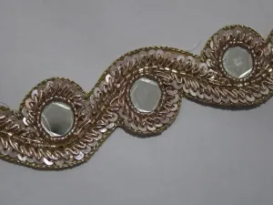 Rose Golden Sequins and Mirror Handwork Embellished Embroidered Border