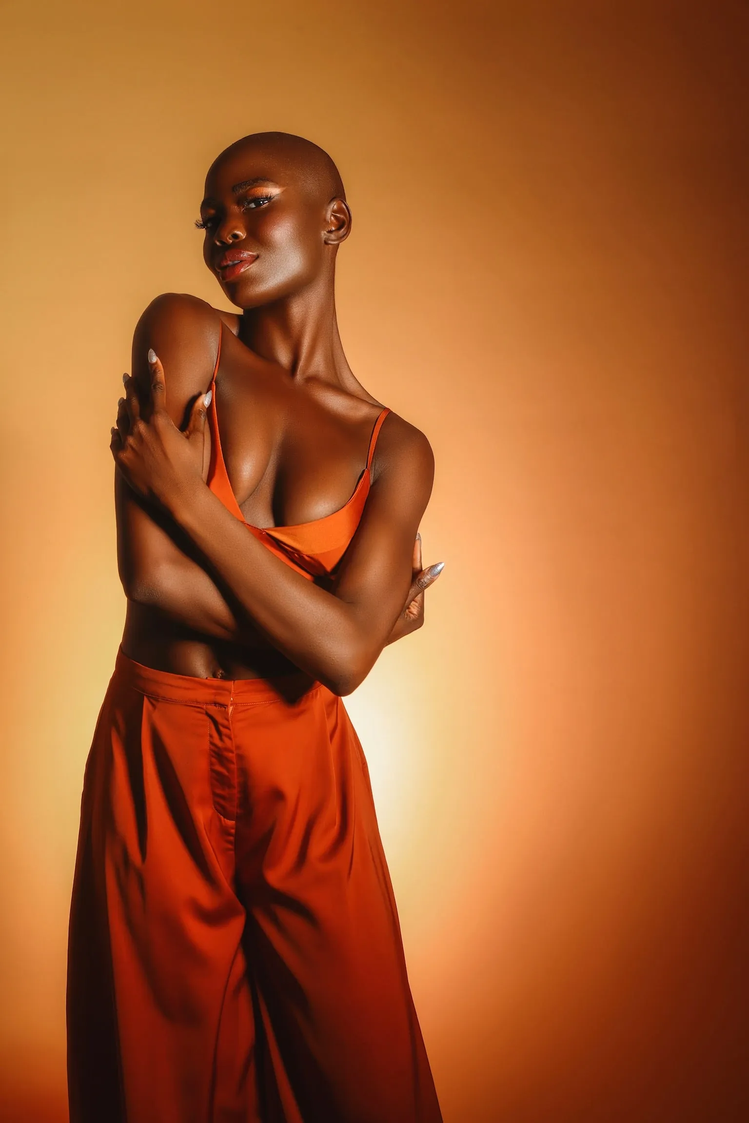 Satin Triangle Bra Top - Rust