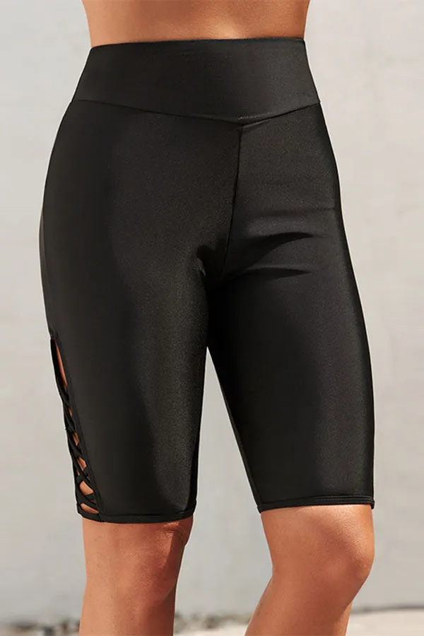Side Strappy High Waist Capris Swim Shorts