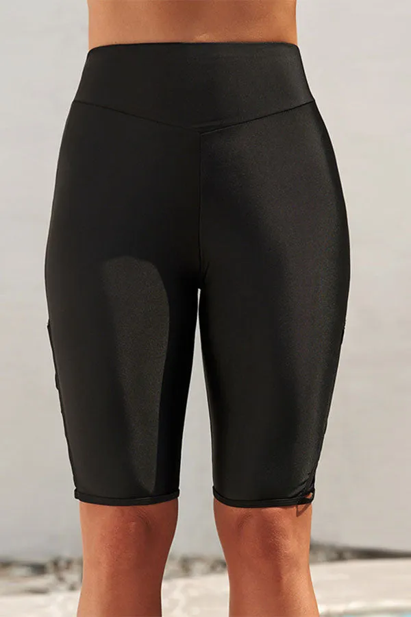 Side Strappy High Waist Capris Swim Shorts