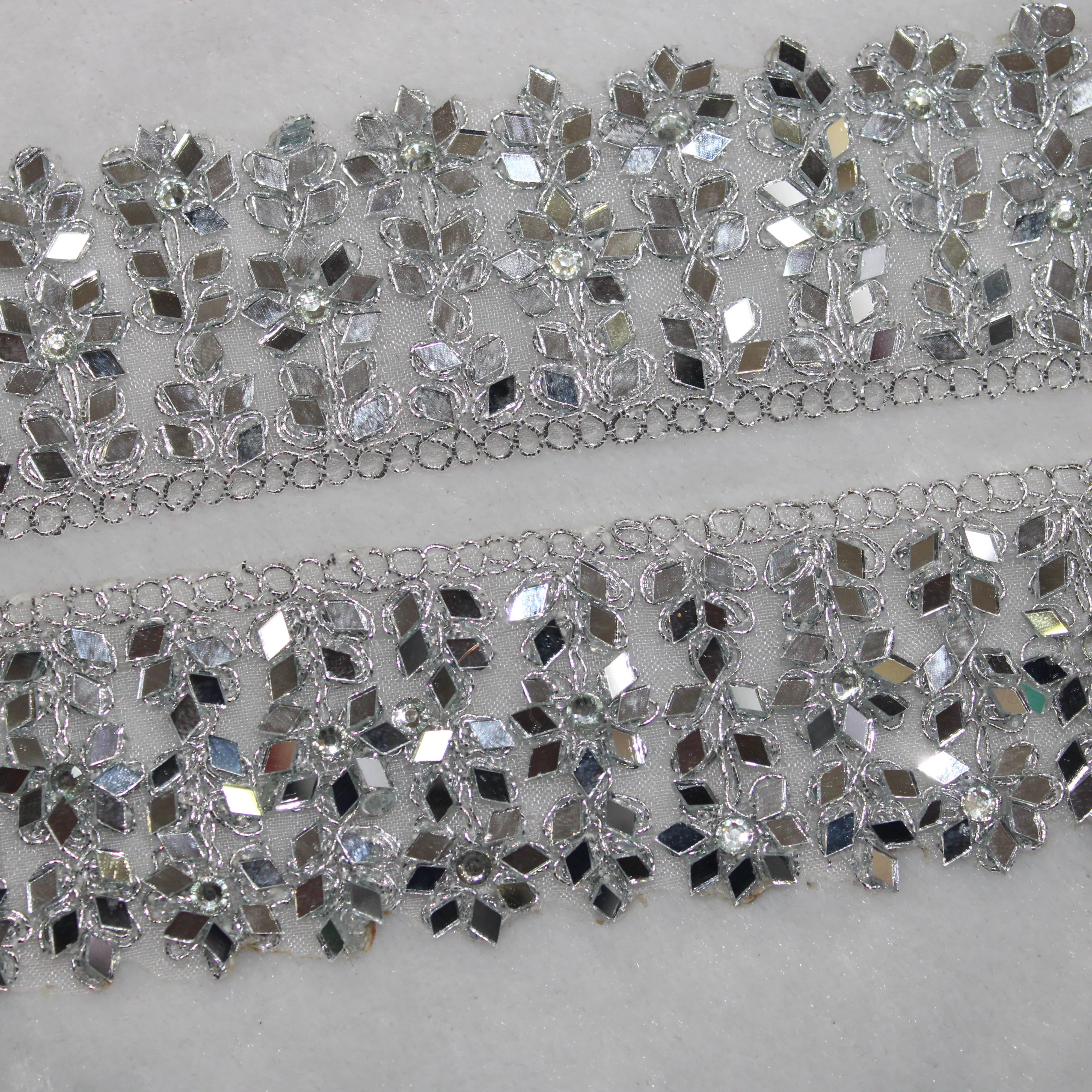 Silver Fancy Mirror Embellished Trim