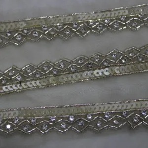 Silver Sequins Work Embellished Handwork Trim