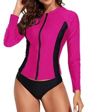 Sporty Slimming Effect Rash Guard Swimsuit Women-Purple