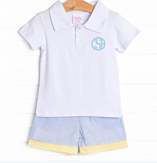 Sunshine Stripes Short Set, Blue