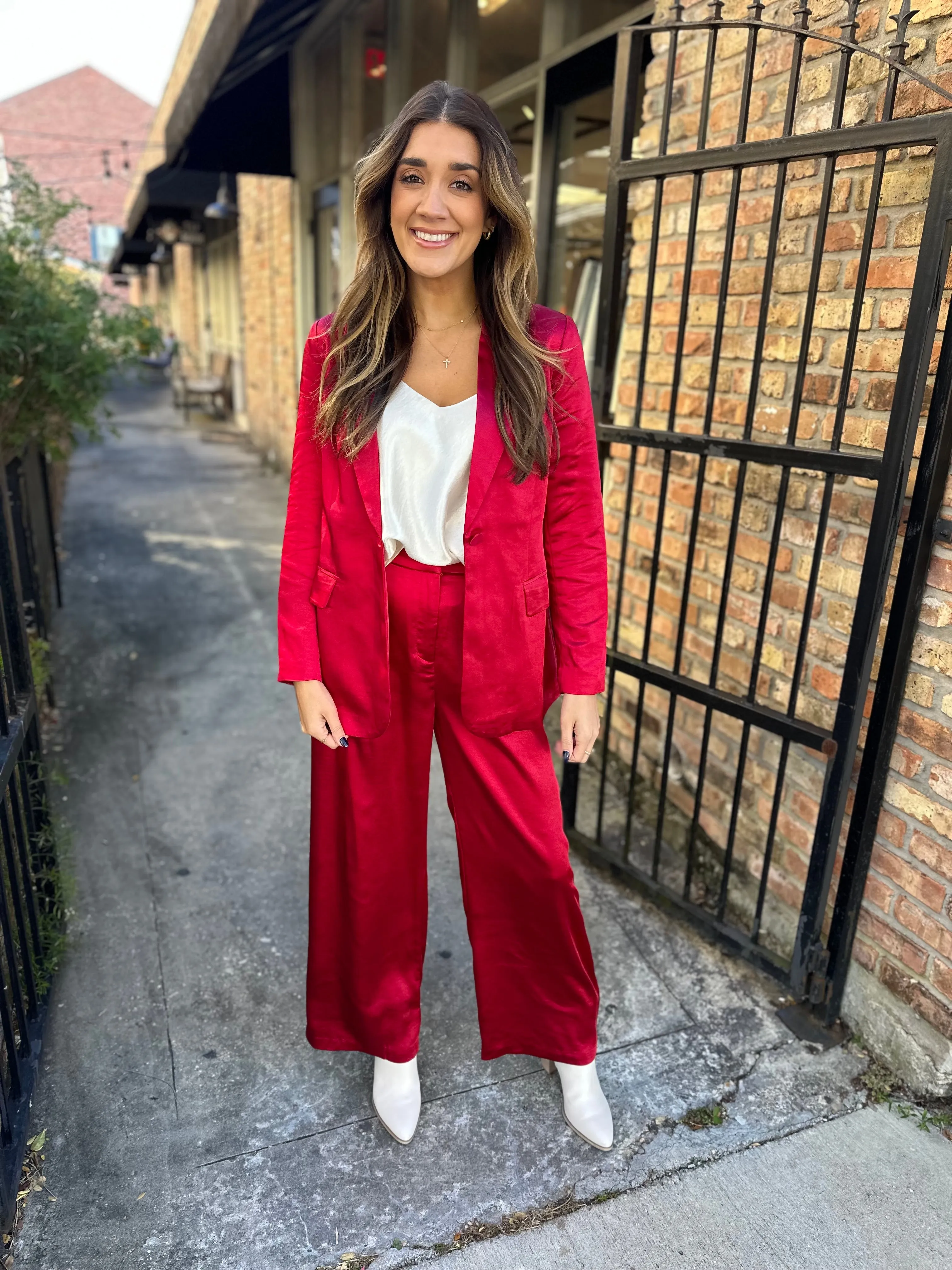 Sutton Satin Pants- Red