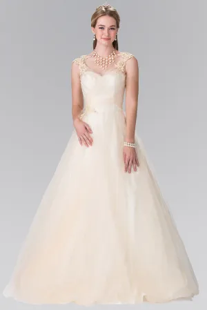 Sweethearted Embroidery Mesh Wedding Dress with Corset Back GLGL2202