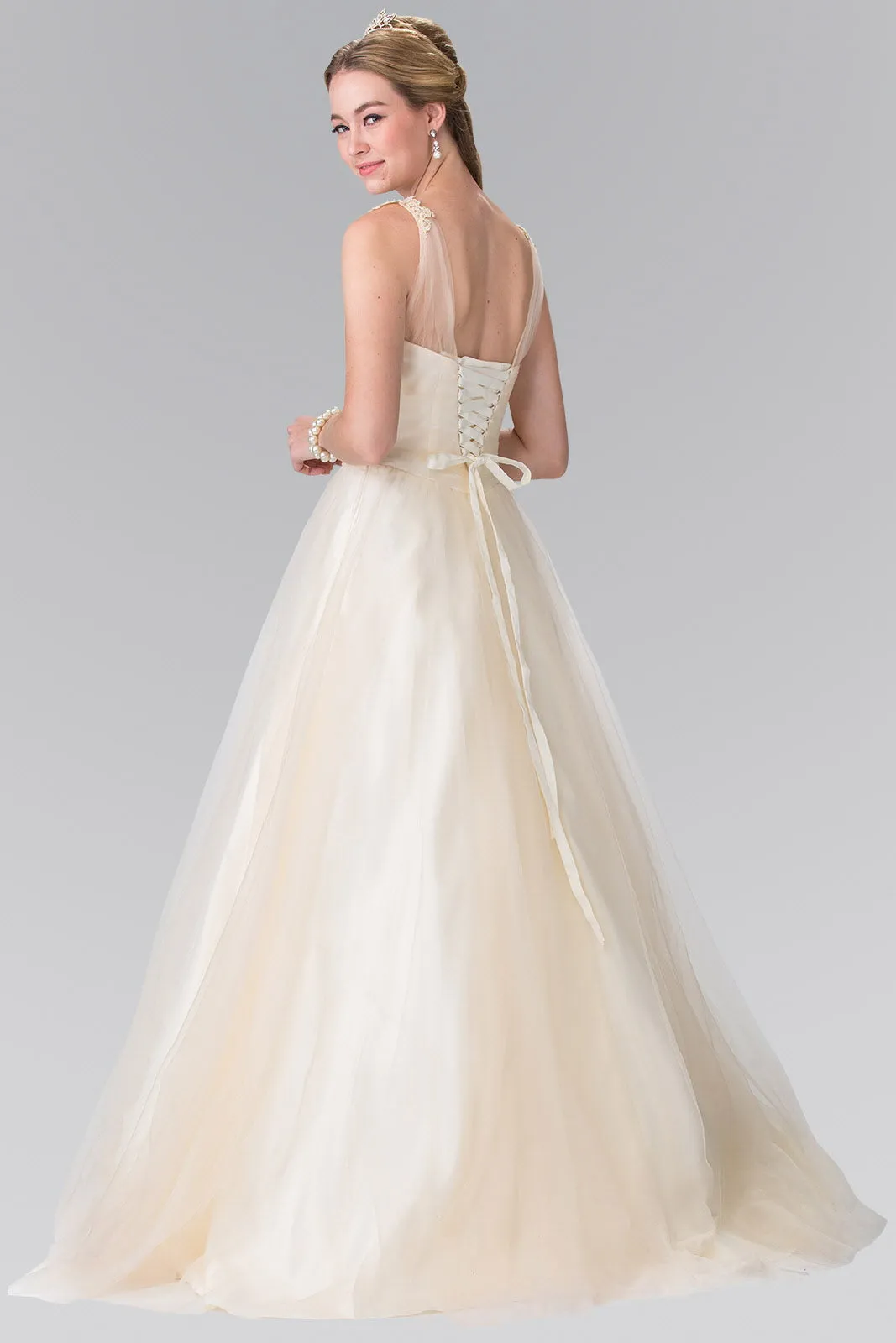 Sweethearted Embroidery Mesh Wedding Dress with Corset Back GLGL2202