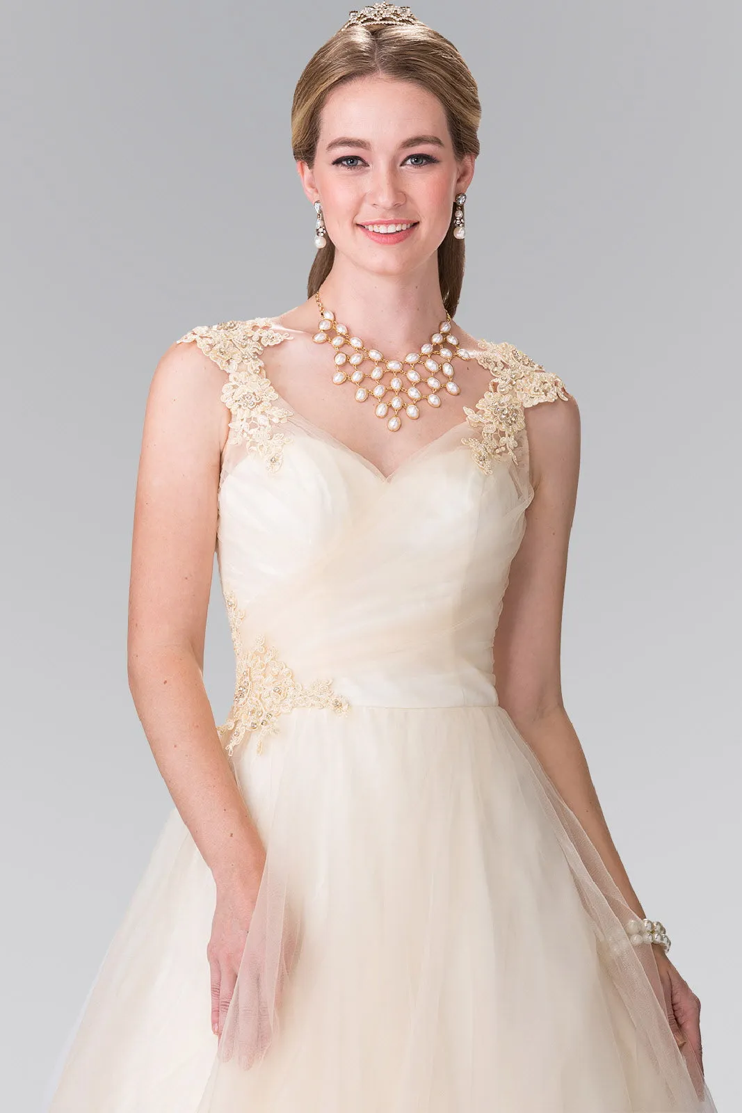 Sweethearted Embroidery Mesh Wedding Dress with Corset Back GLGL2202