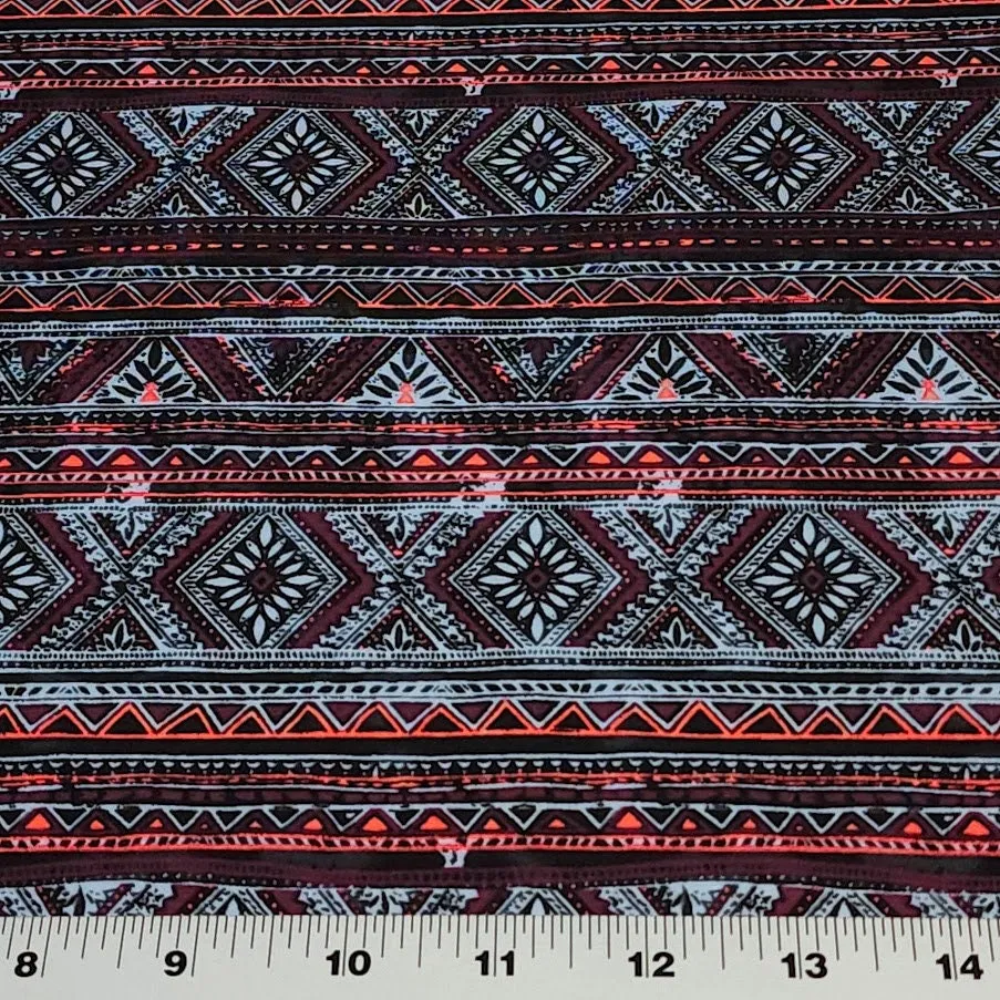 SWIM Fabric: Nylon Spandex, Swimwear Fabric, Turquoise and Coral Boho Print, Great Quality For Swimsuit and Activewear. Sold by the 1/2 yard